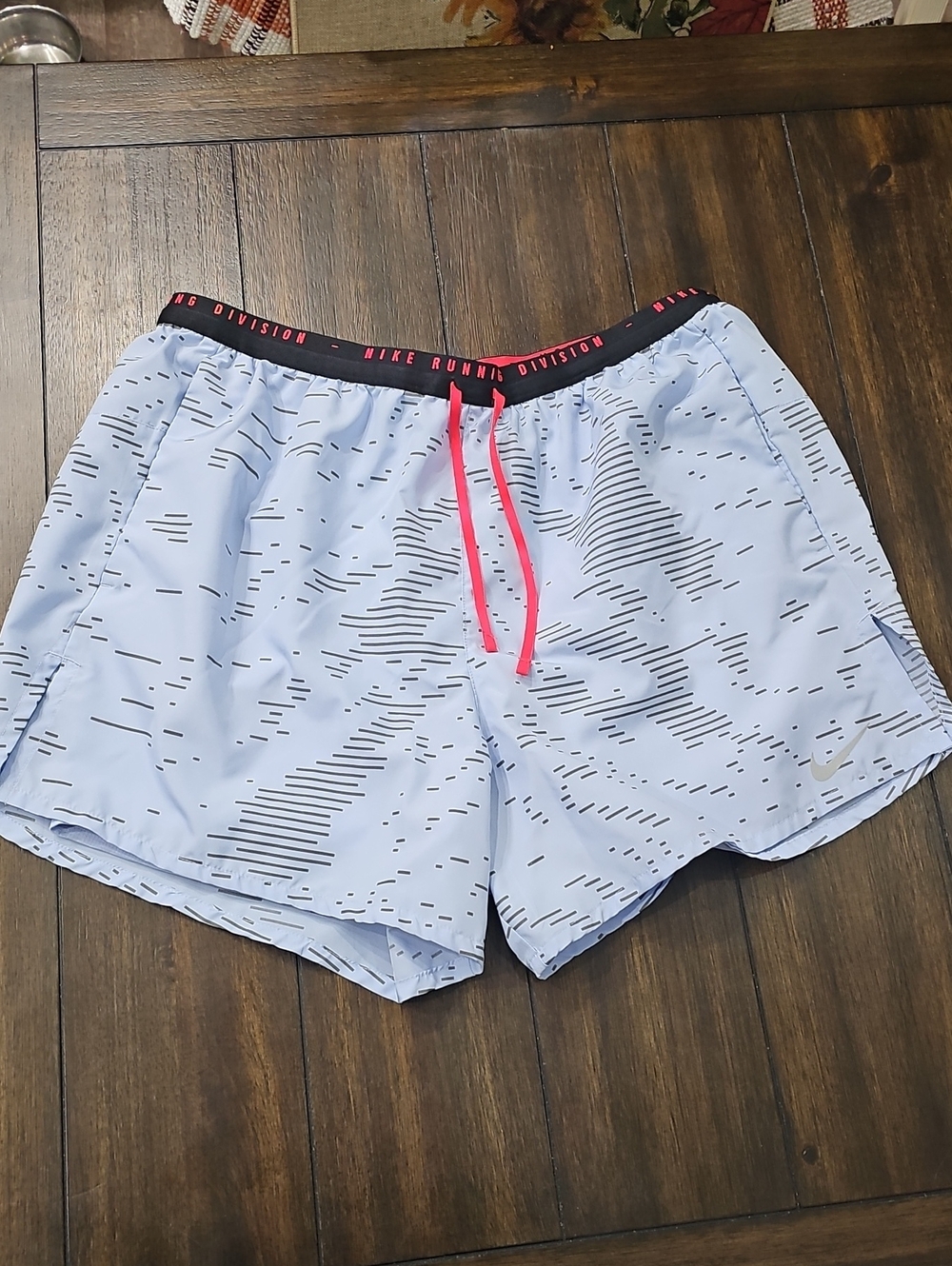 Nike Light Blue Men's Athletic Running Shorts with Red Drawcord